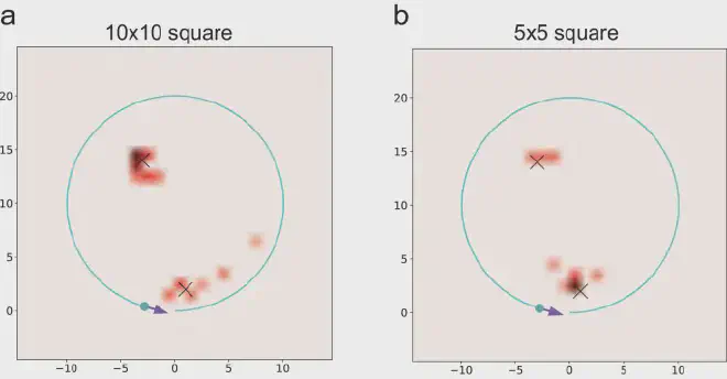 Radiation mapping of two radiation sources with a moving detector. Image credit: Mingda Li et al.