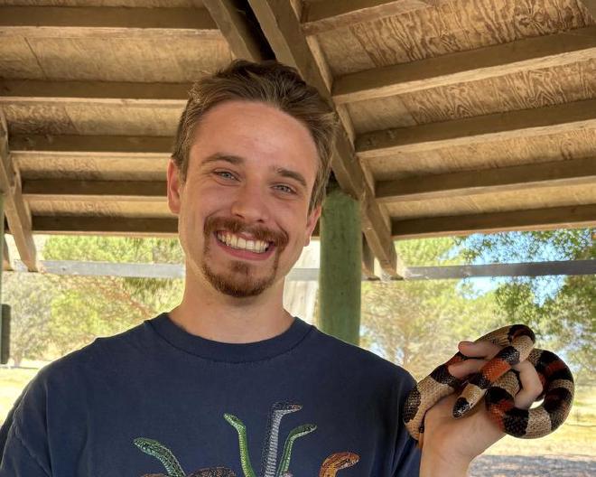 Owen Bachhuber, a Cal Poly biological sciences graduate student, is a co-manager of the “Under the Snakefluence” project. Credit: Photo by Megan Hendrickson