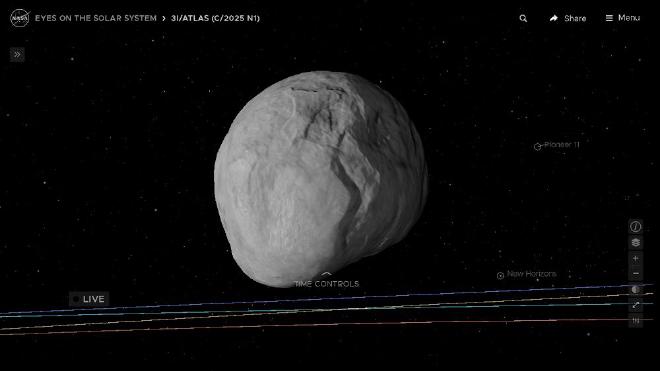 El cometa 3I/ATLAS o C/2025 N1 (ATLAS) en un modelo de la NASA. Crédito de la imagen: NASA