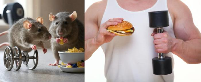 The metabolic tug-of-war: Exercise versus ultra-processed diet. Voluntary exercise exerts an antidepressant-like behavioral effect and attenuates metabolic dysregulation in rats fed a cafeteria diet. However, diet quality still significantly influences the neuroplasticity response, highlighting the complex interplay between movement and nutrition in brain health. Credit: Julio Licinio