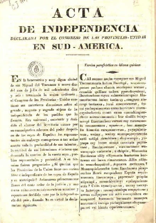 Photo from an original printed in Buenos Aires in 1816 by Imprenta de Gandarillas y Socios