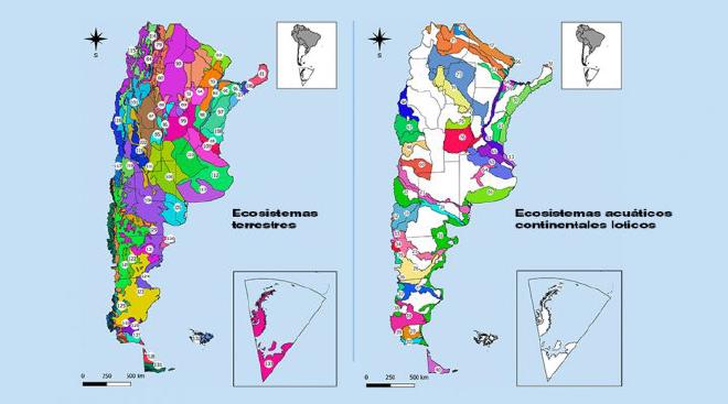 Terrestrial ecosystems (left) and lotic continental aquatic ecosystems.