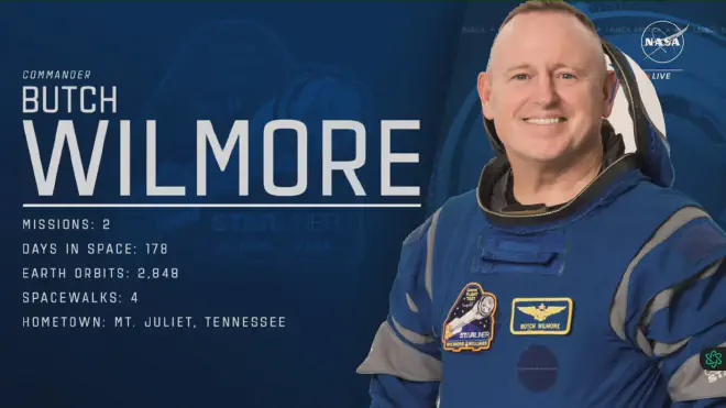 Butch Wilmore, commander of the Starliner test mission. In two missions in space, for 178 days, he orbited the land 2,848 times, and made four space walks. Image credit: NASA video screenshot