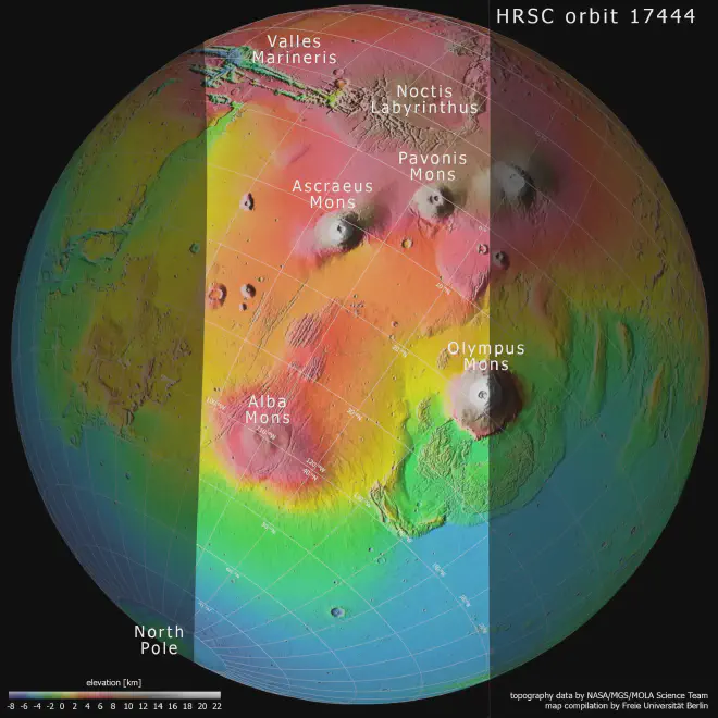 Topography of Tharsis region on Mars